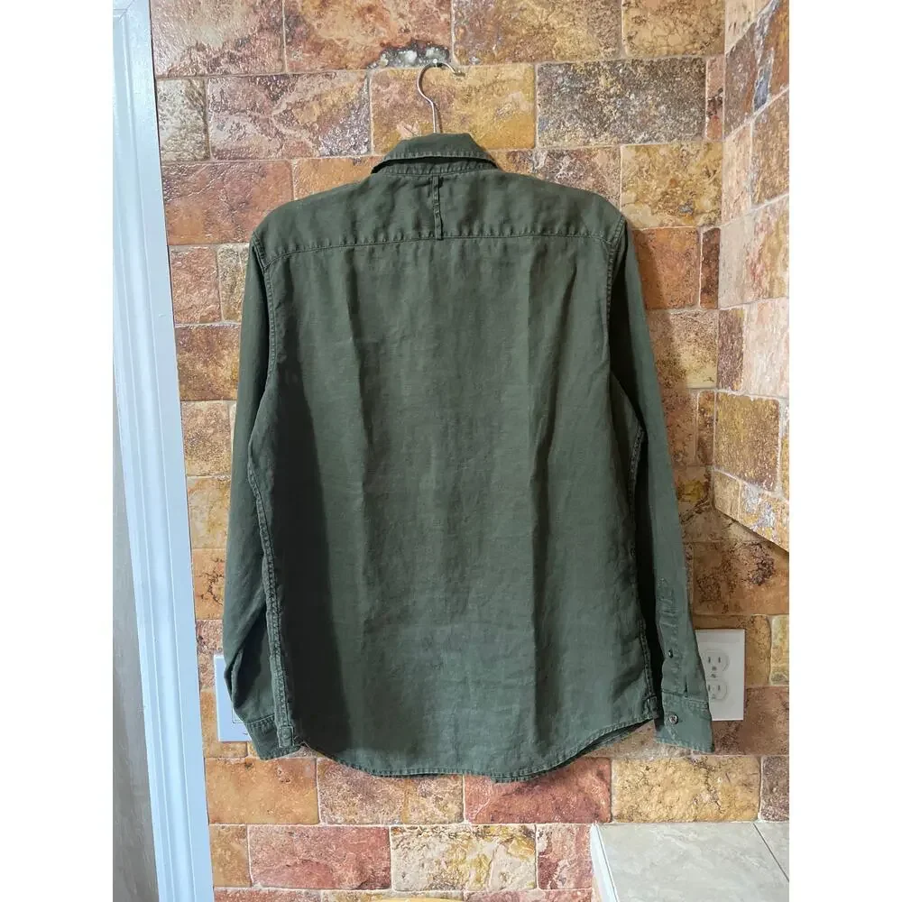 Banana Republic Shirt Size S Small 100% Linen Green Long Sleeve Button Down